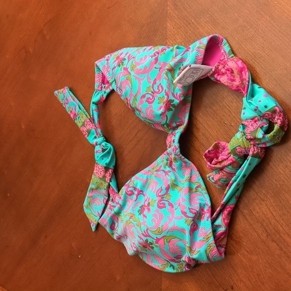 BECCA Halter Bikini Top.Teal pink floral print Size D - Picture 3 of 8